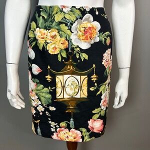 Steven‎ Stolman Pencil Skirt Size 4 NWT Chinoiserie Lantern Black Floral Cotton